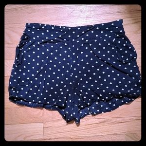 White Polka Dotted Navy Shorts with Pockets
